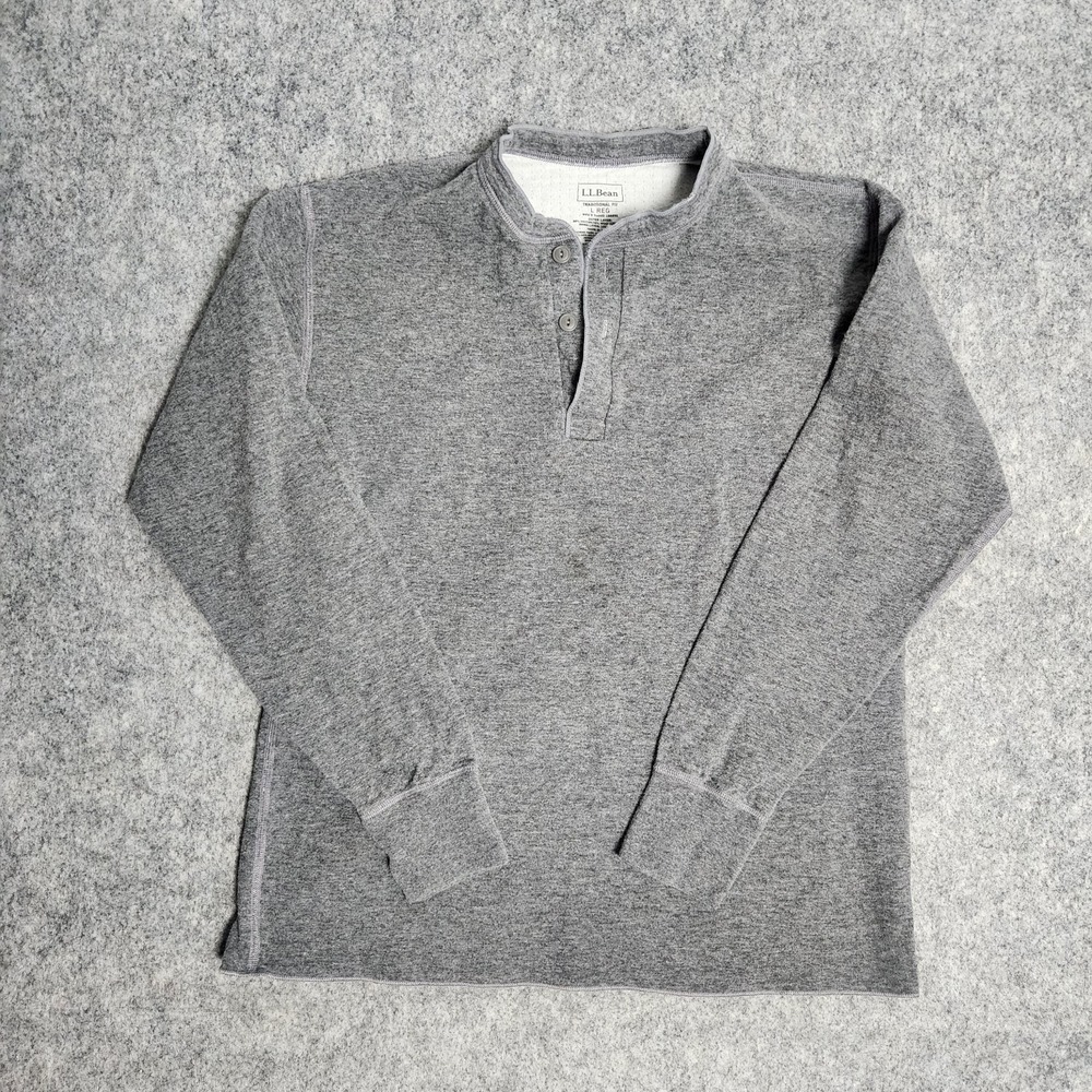 LL Bean River‎ Driver Shirt Men L Reg Gray Heathered Two Layer Wool Blend Henley